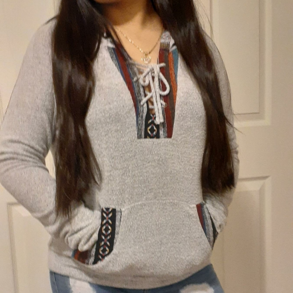 Grey hooded long sleeve